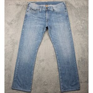 Vtg True Religion Ricky Jeans Mens 38 Blue Straight Flap Pocket Horseshoe USA